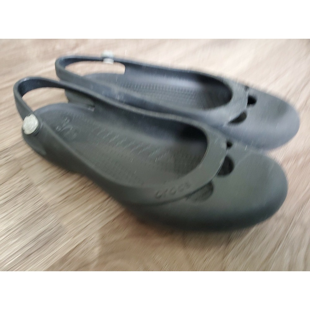 Crocs Shoes Size 9 Black Rubber Sling Back Classic Flats Womens - Picture 2 of 4